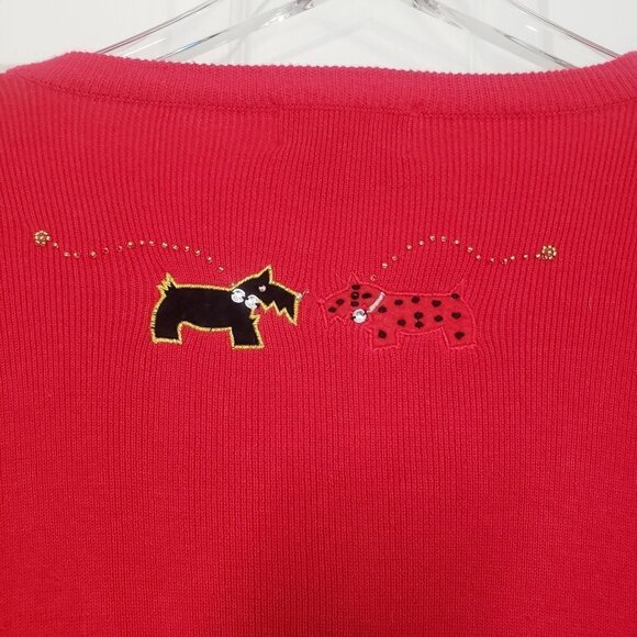 Berek Dog Cardigan Red Knit Cotton Blend V Neck Sweater Womens Size Large - Picture 12 of 15